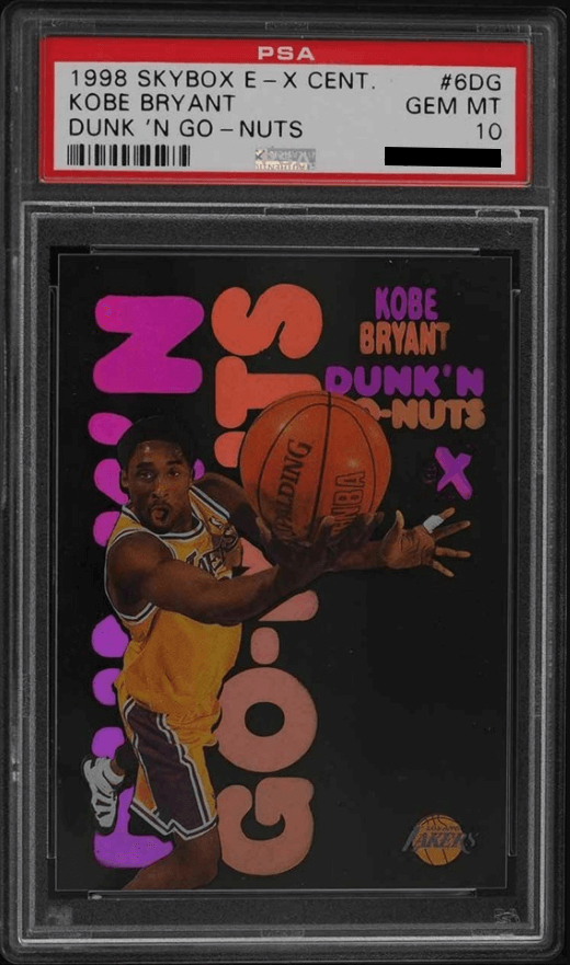 1998 SkyBox E-X Century Kobe Bryant Dunk ’N Go Nuts #6DG in a PSA 10 slab
